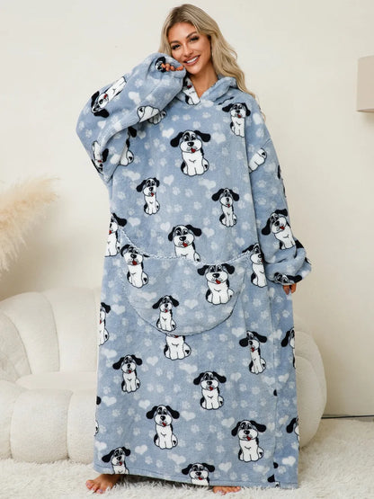Fuzzy Pocketed Long Sleeve Hooded Lounge Dress - Fashorio