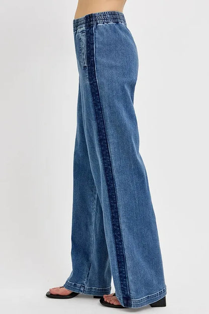 RISEN Plus Size Elastic Waist Wide Leg Jeans – Relaxed Fit Denim - Fashorio