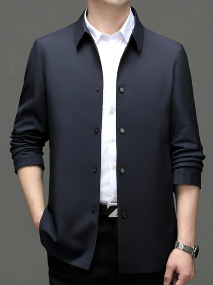 Men's Plus Size Button Up Long Sleeve Jacket Navy Blue - Fashorio