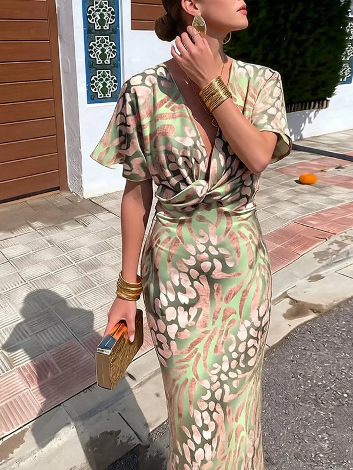 Plus size animal print maxi dress side view