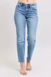 Judy Blue Full Size Mid Rise Vintage Wash Slim Jeans with Cell Phone Pocket Plus Size MD - Fashorio