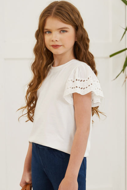 Round Neck Flutter Sleeve T-Shirt - Fashorio