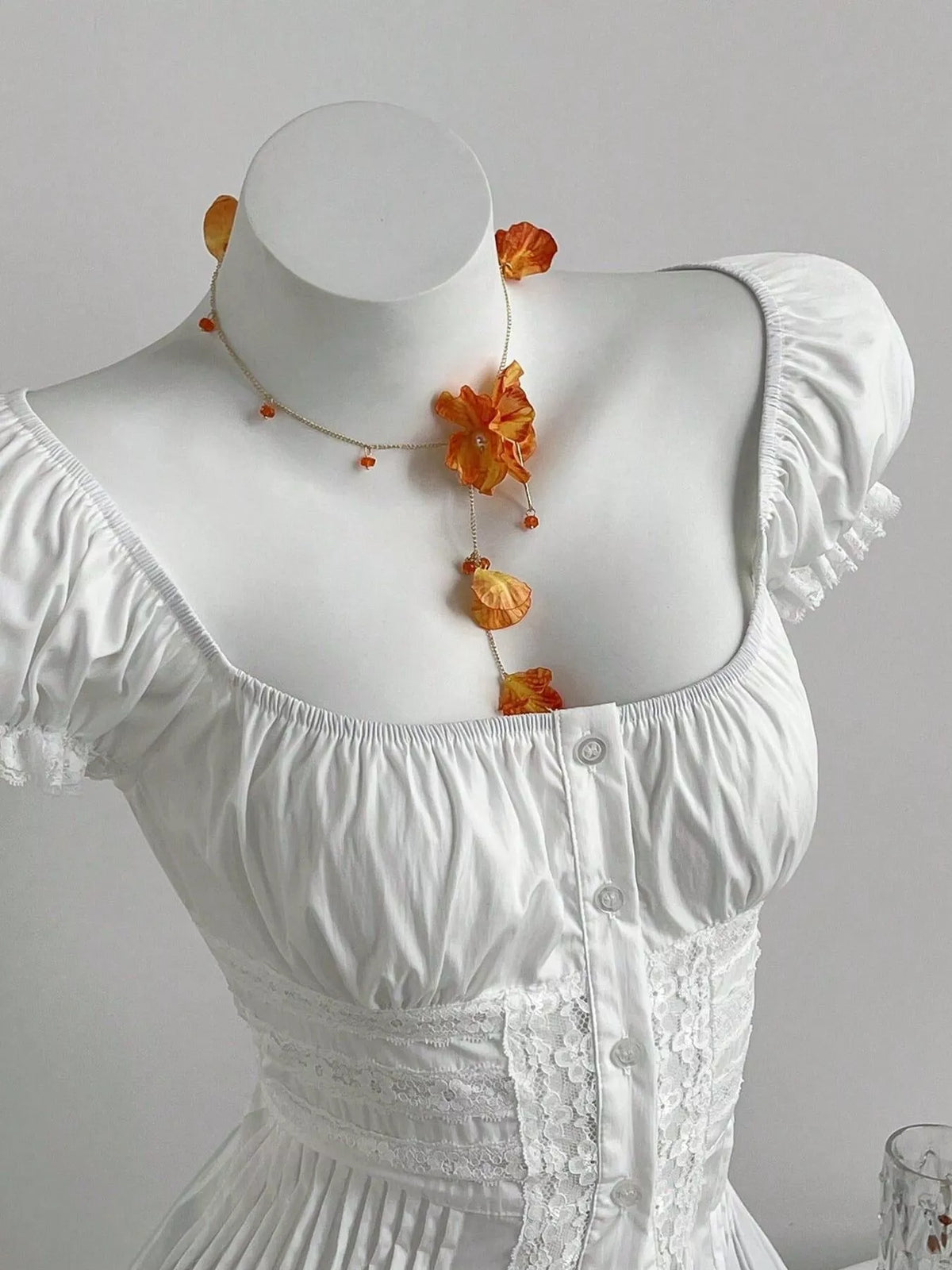 Back view of the white lace short sleeve shirt