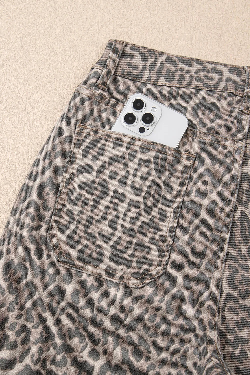 Leopard Frayed Edge Wide Leg Jeans, view 6