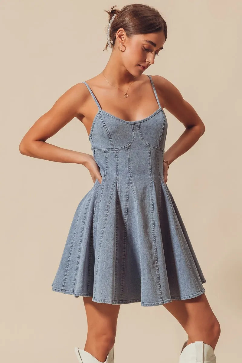 SO ME A Line Fit and Flare Denim Mini Dress - Fashorio