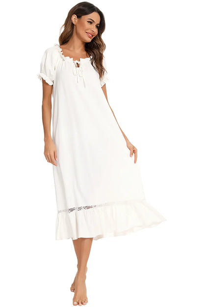 Lace Detail Short Sleeve Lounge Dress - Fashorio