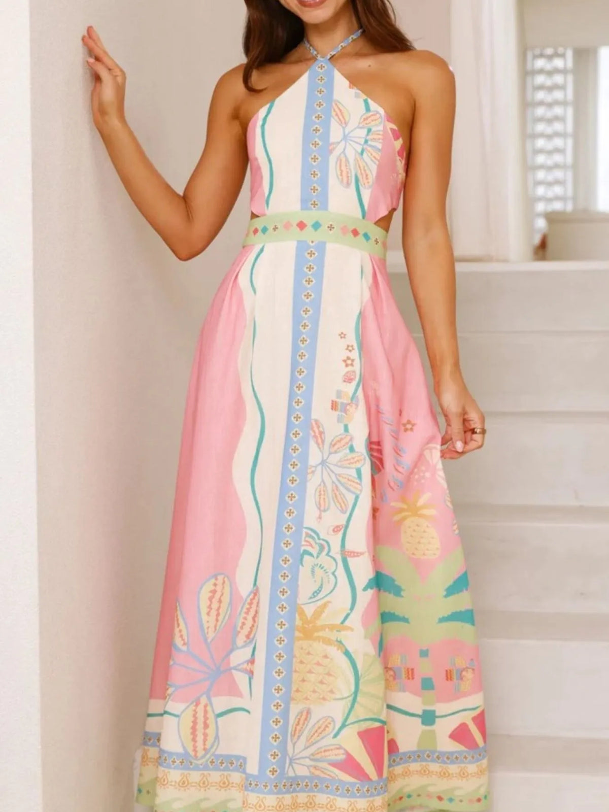 Halter maxi dress open tie back detail