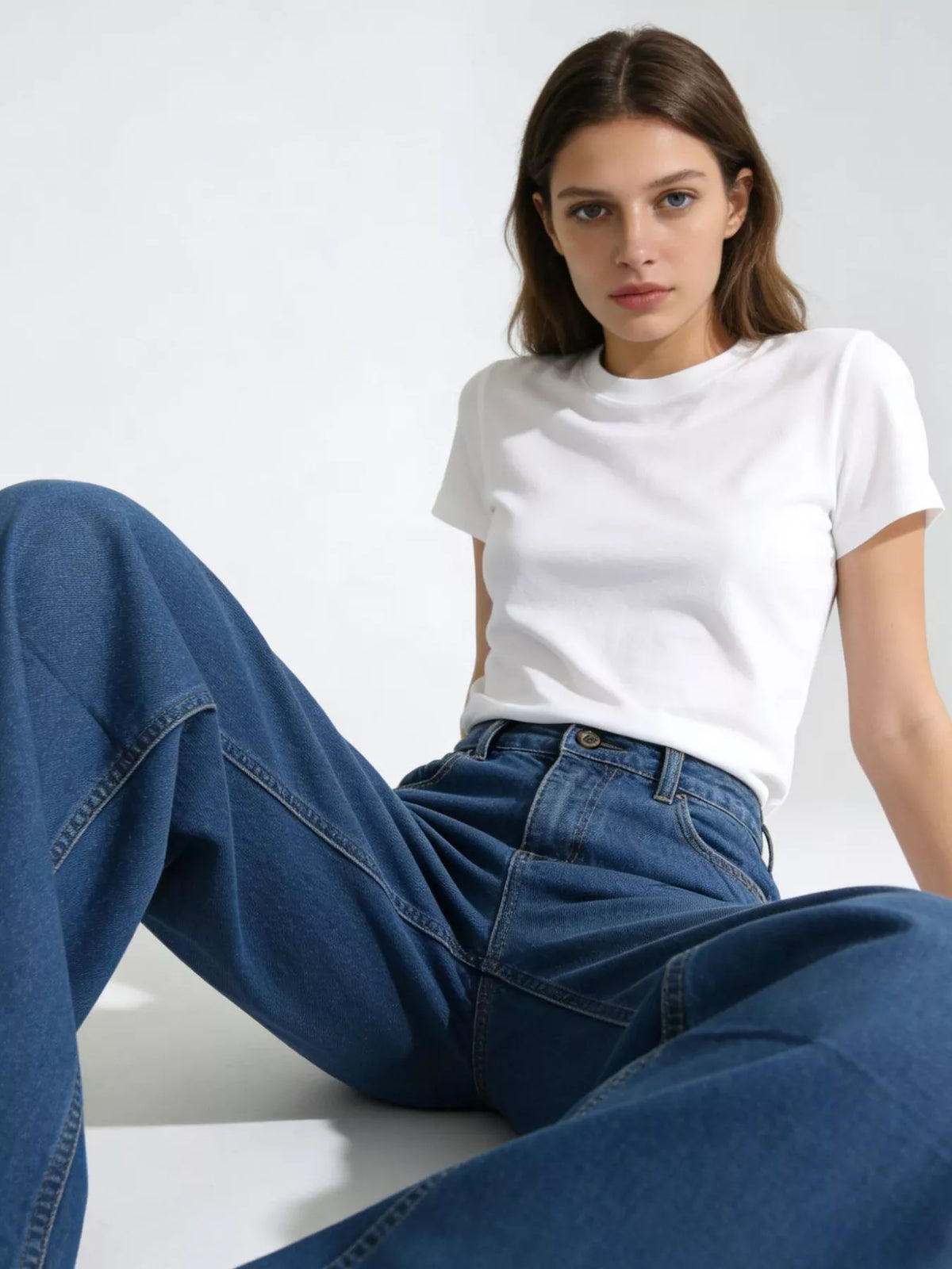 Washed wide leg denim side view