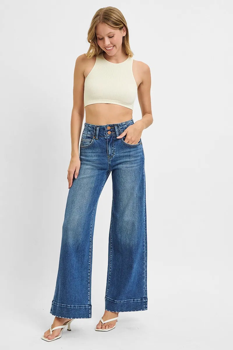 RISEN Full Size High Rise Ankle Wide Seam Detailed Jeans Plus Size - Fashorio