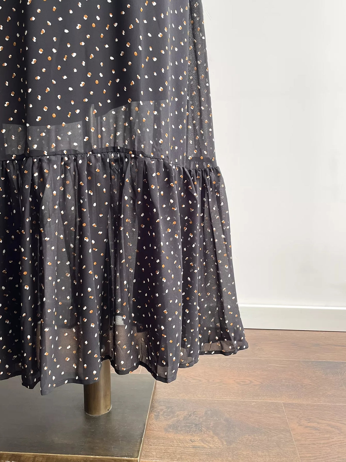 Flowy floral embroidered maxi dress on model