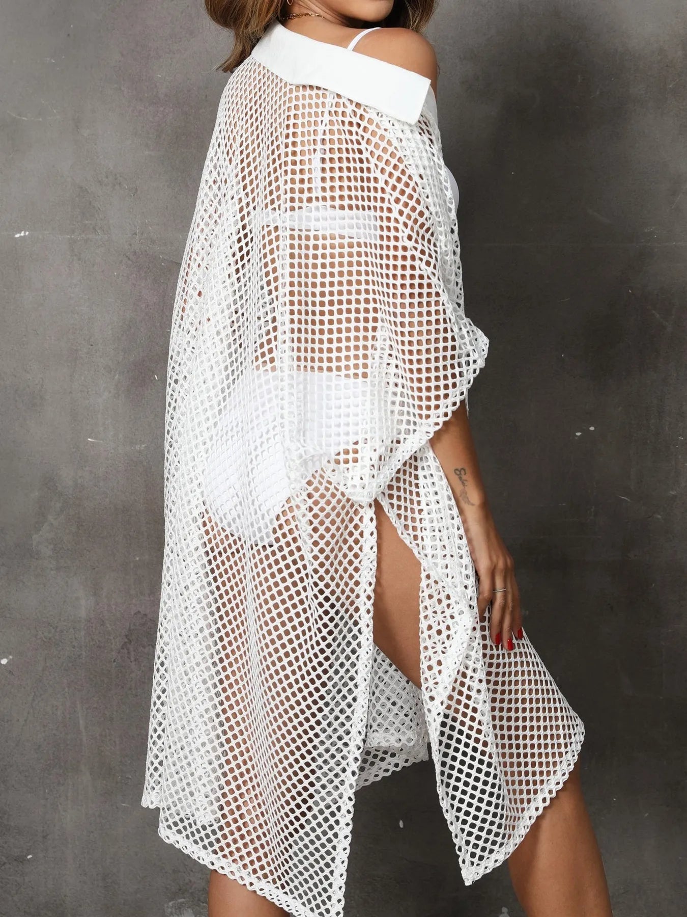 Sheer Mesh Button Up Cover Up - Fashorio