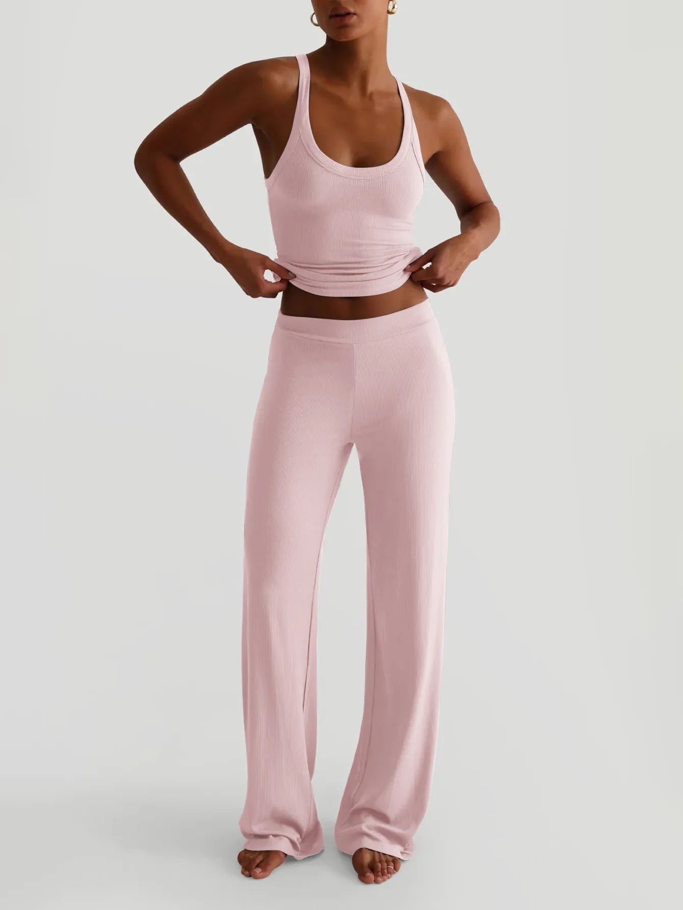 Scoop Neck Tank and Pants Set - Fashorio