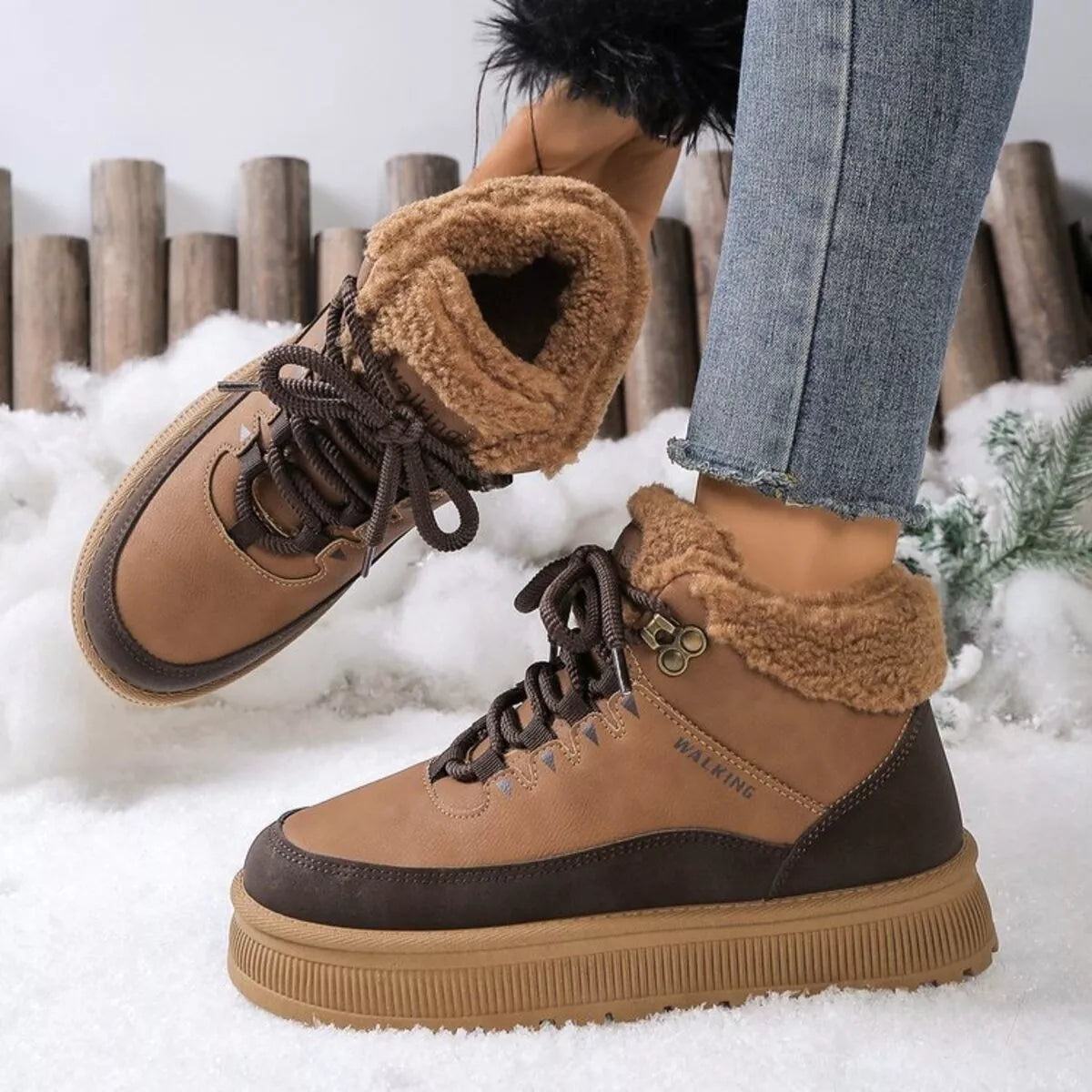 Lace up platform ankle boots upper close up