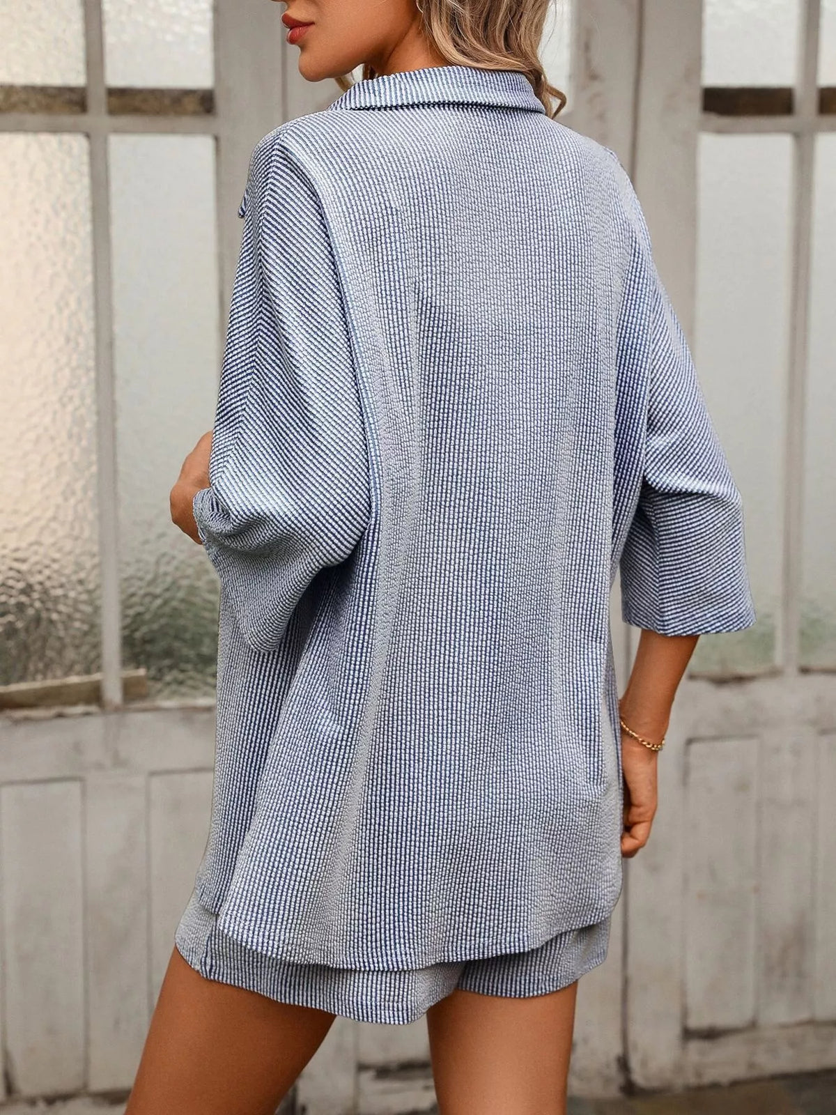 Textured Shirt and Shorts Two Piece Set, view 11