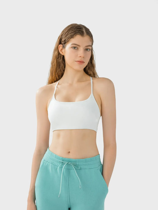 Millennia Crisscross Back Scoop Neck Active Cami with Detachable Chest Pads White - Fashorio