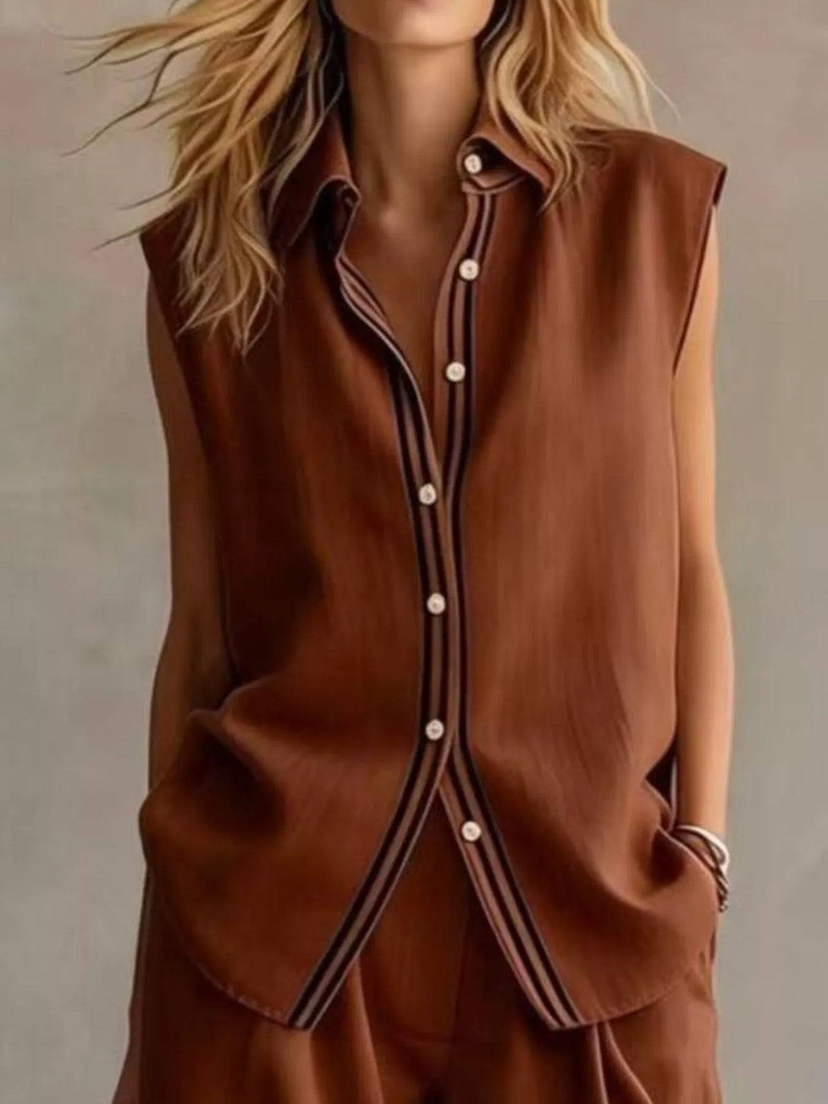 Button up top and shorts set back view