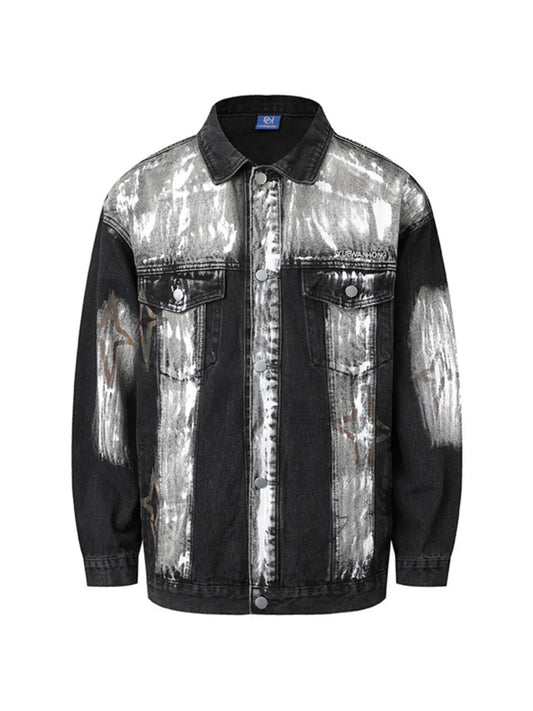 Men's Button Up Long Sleeve Denim Jacket Nostalgic Black - Fashorio