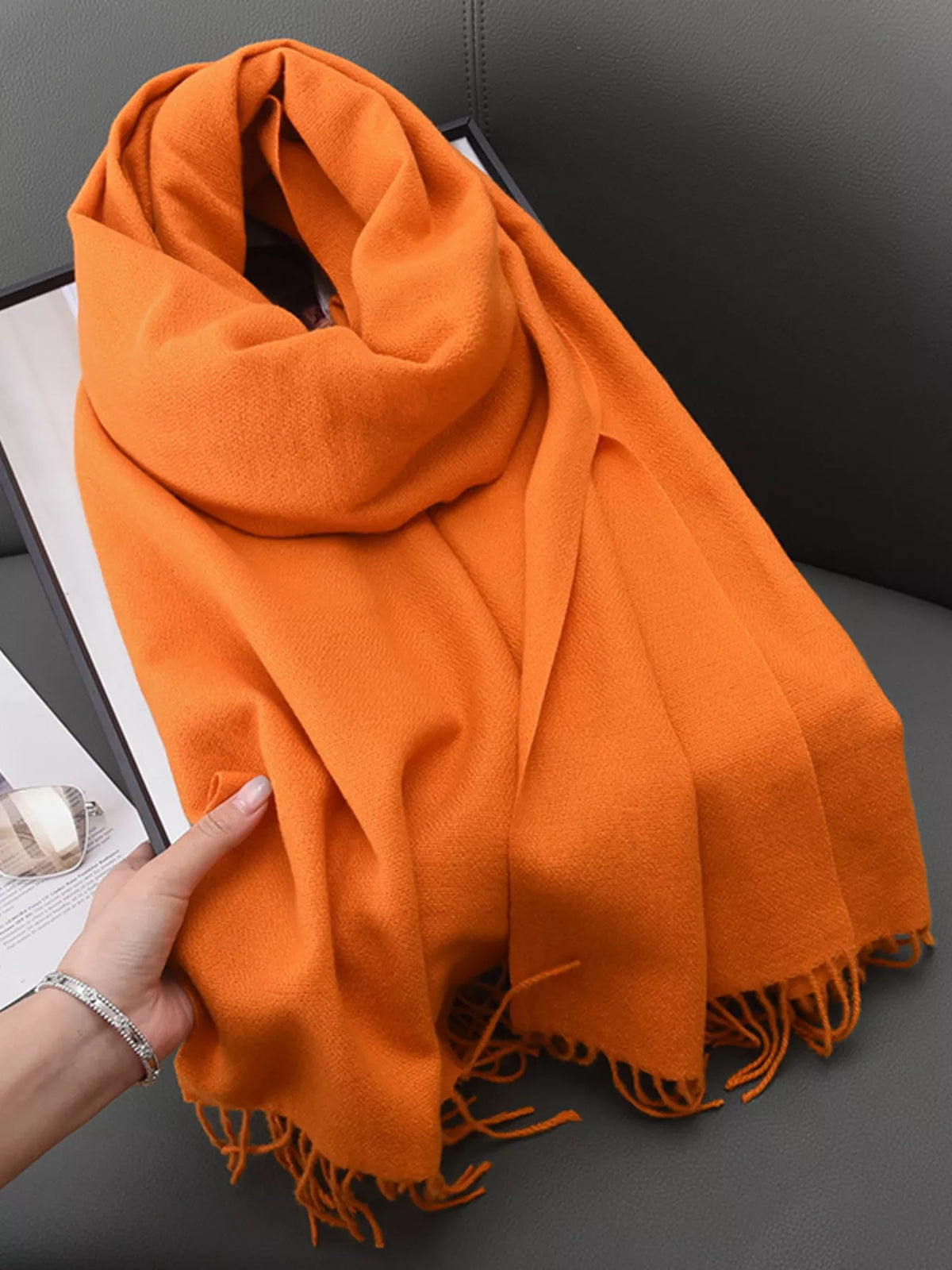 Solid color fringe scarf color option two