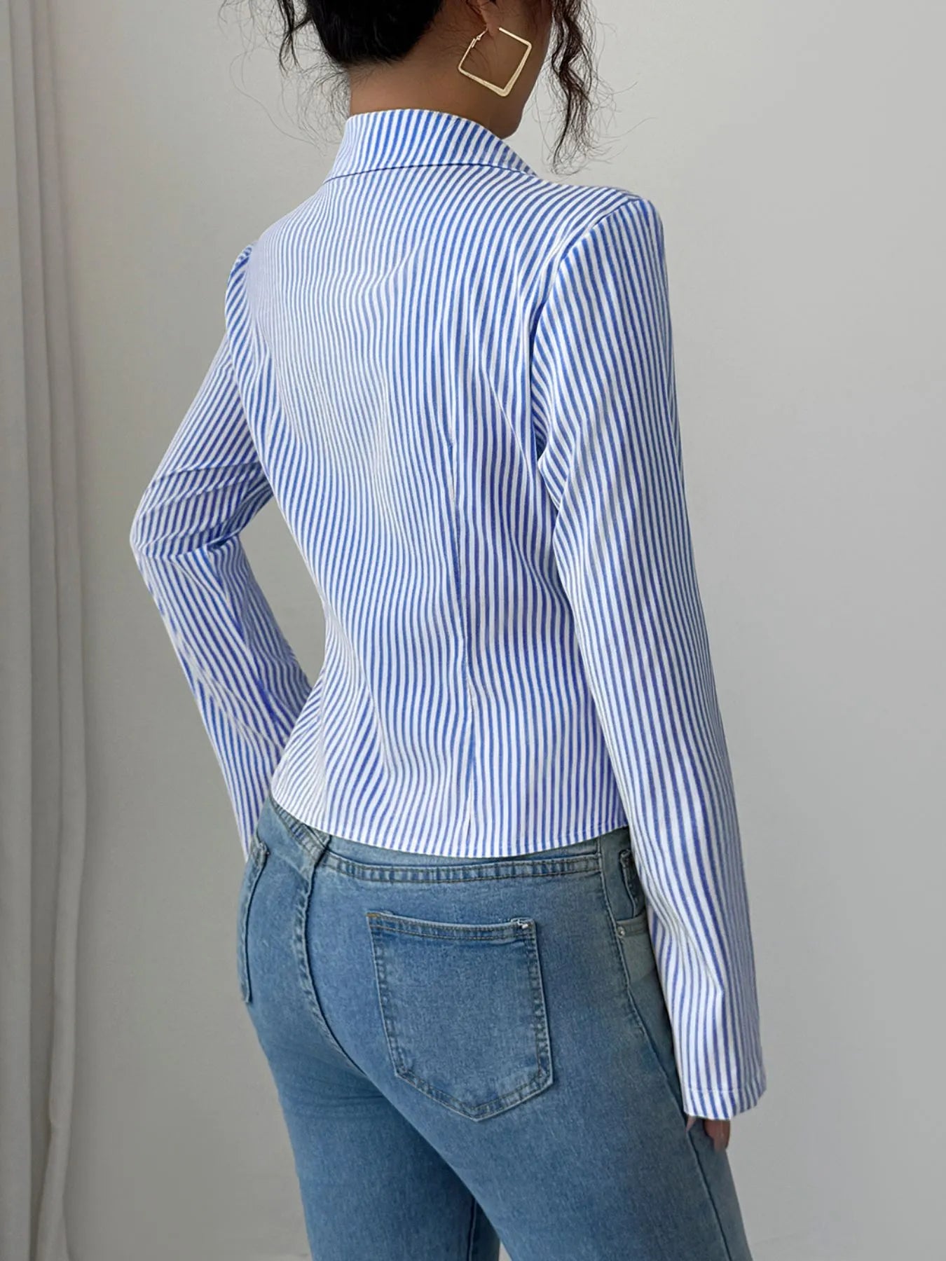 Striped Button-Up Long Sleeve Shirt - Fashorio