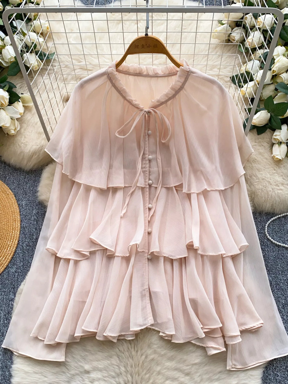 ruffle tiered chiffon blouse styled look