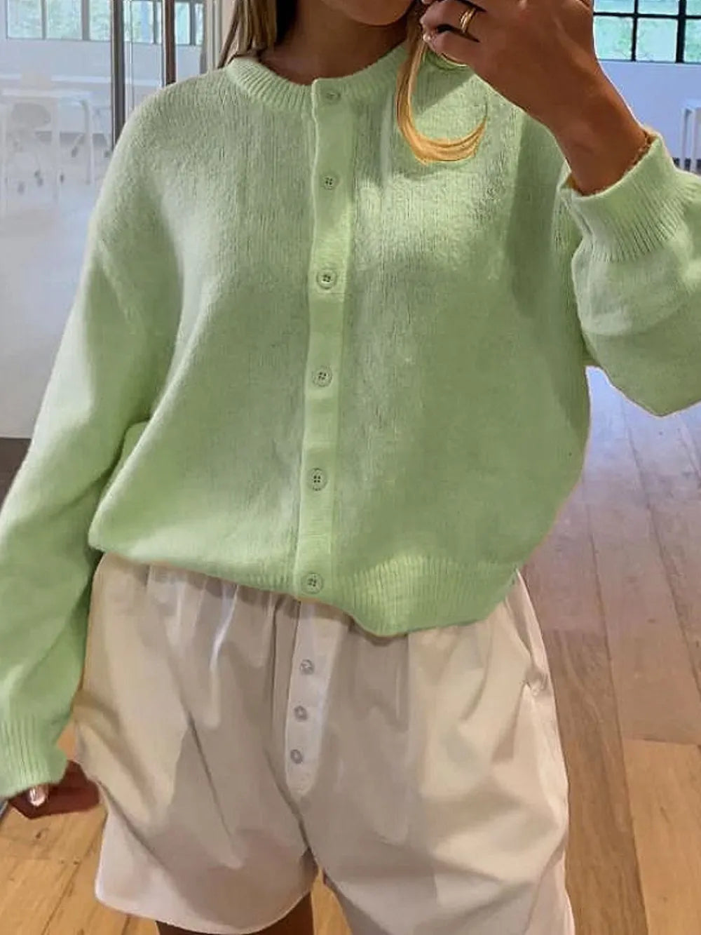 Button Down Long Sleeve Cardigan - Fashorio