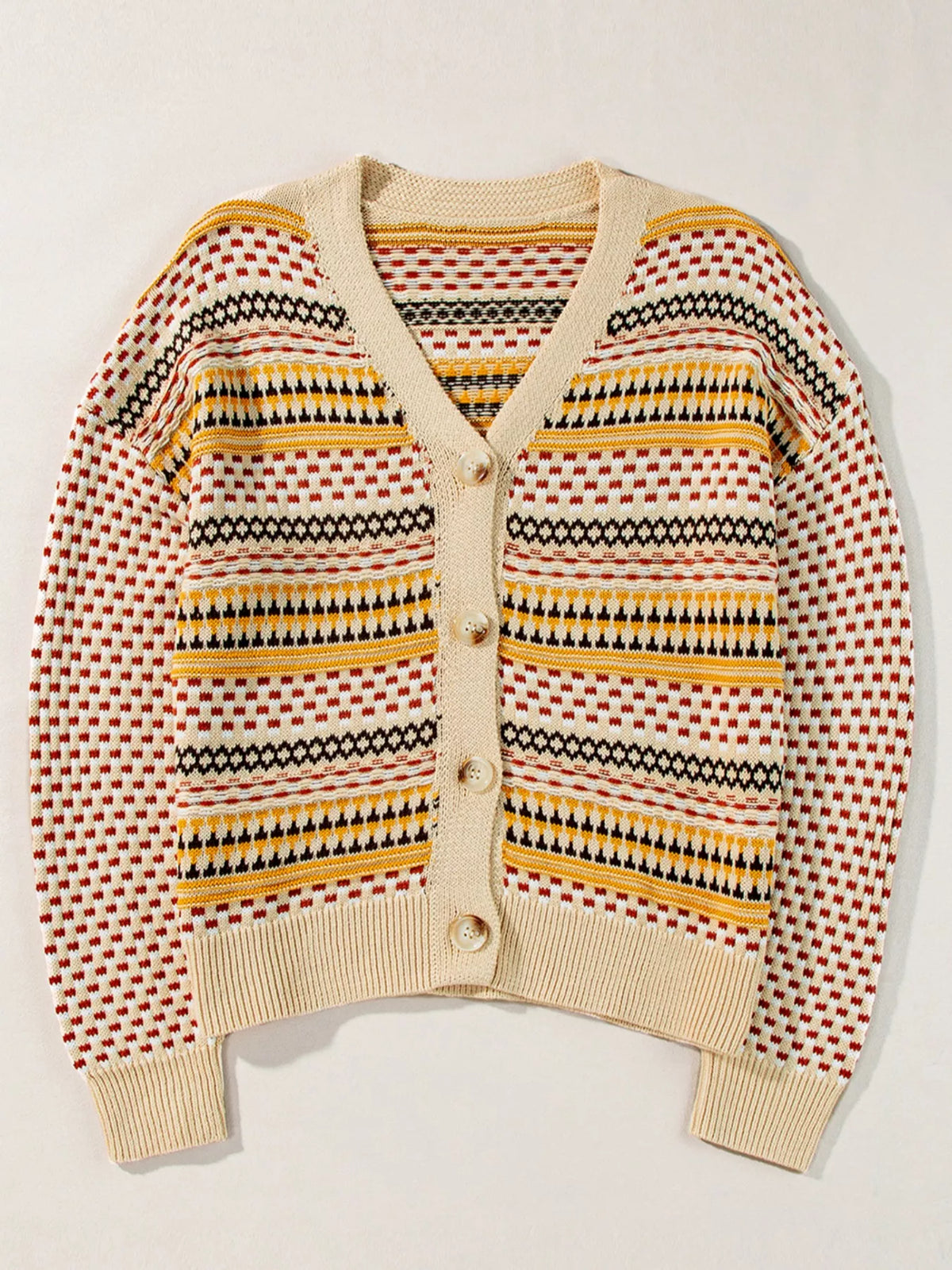 vintage patterned button down cardigan khaki knit texture close up