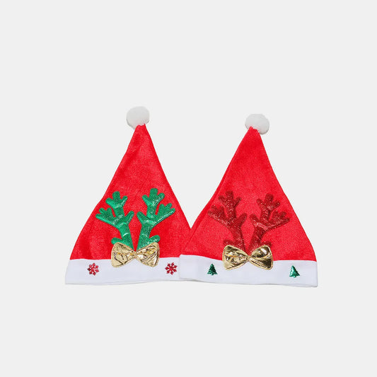 2 Piece Antler Christmas Hat with pompom Deep Red One Size - Fashorio