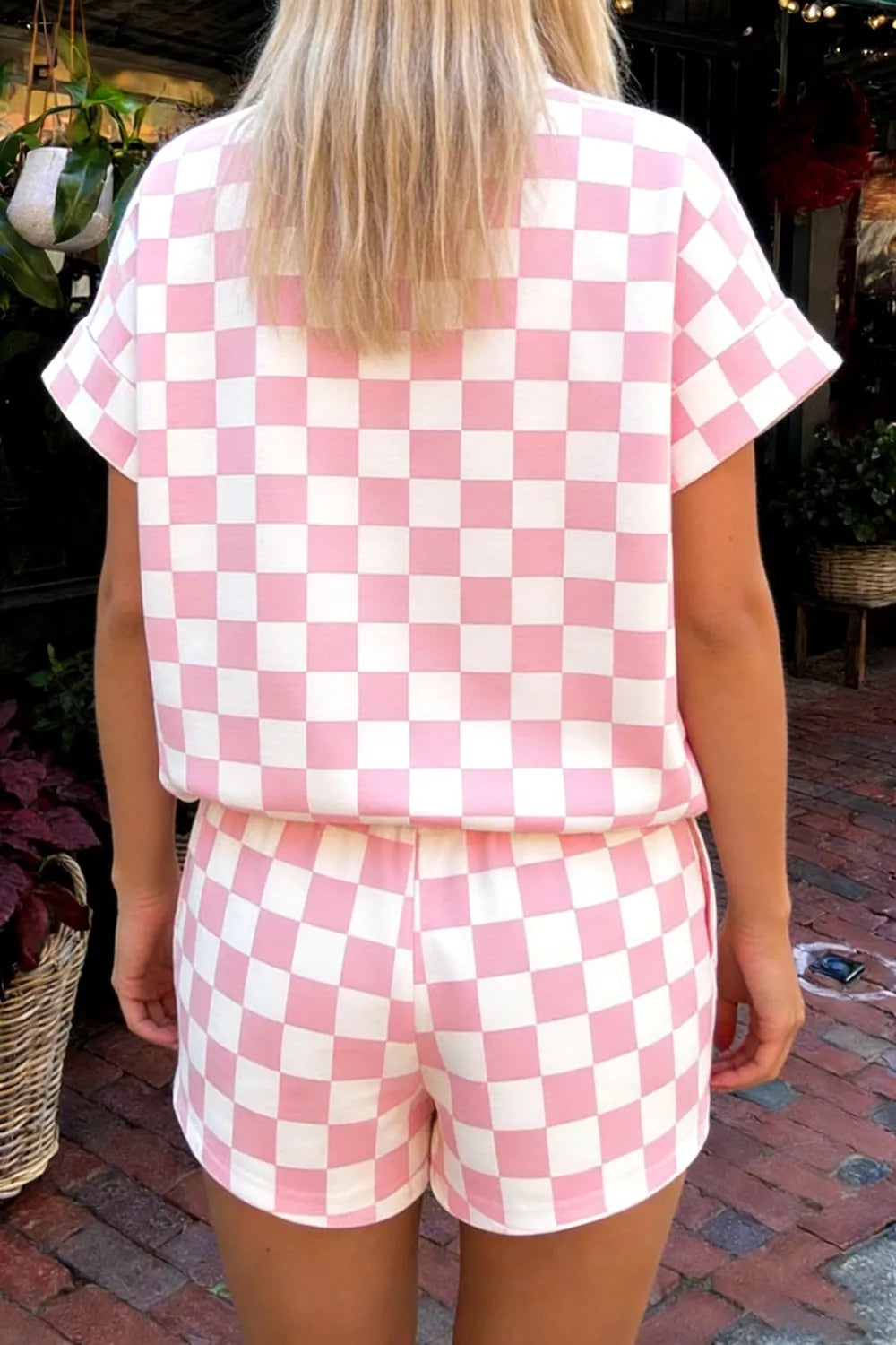 Checkerboard print tee detail