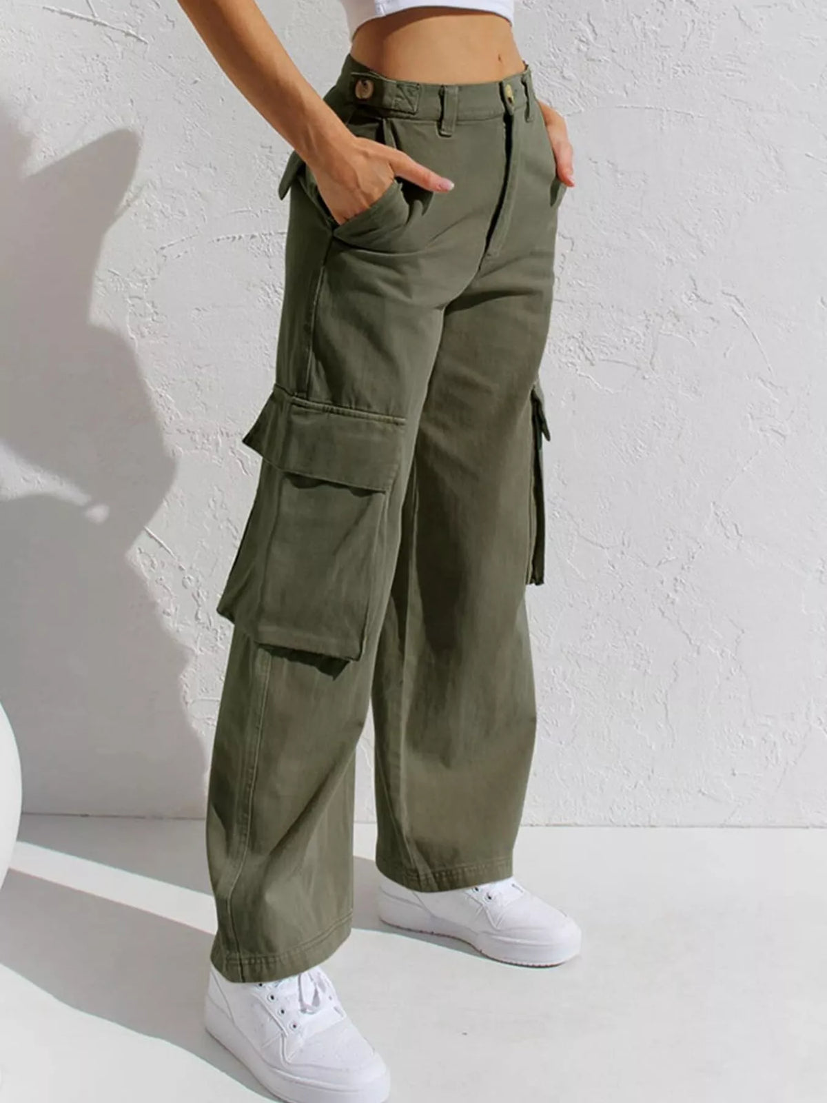High Waist Wide Leg Cargo Jeans, view 23