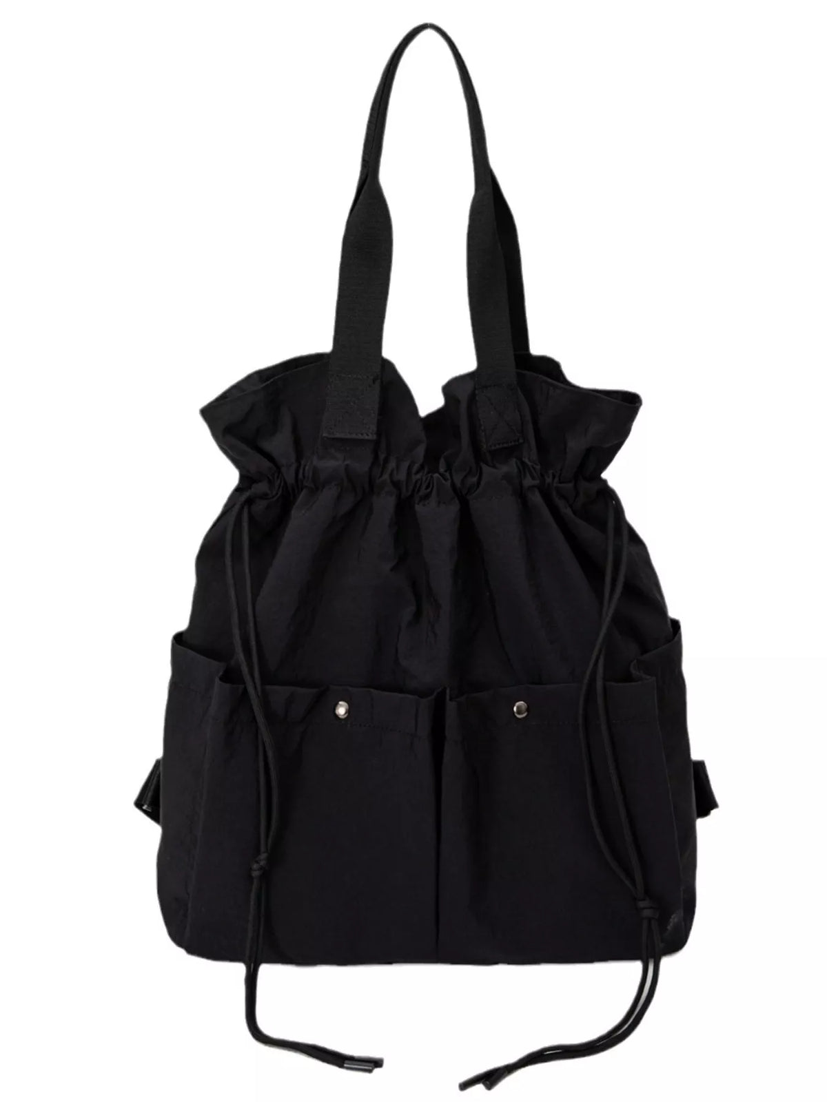 Drawstring nylon backpack side profile