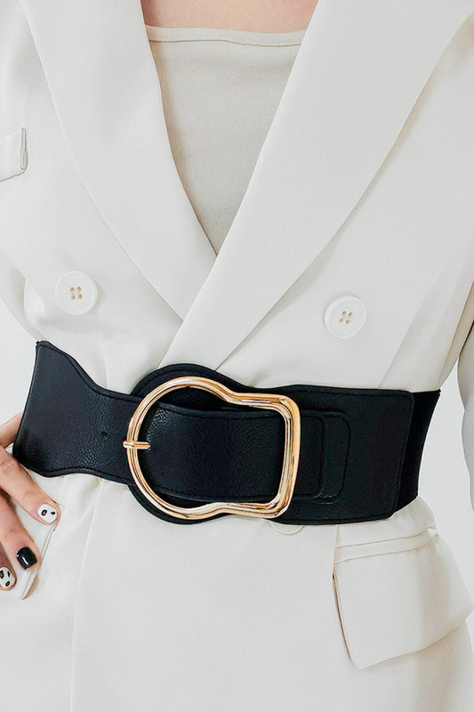 Zinc Alloy PU Leather Belt Black One Size - Fashorio