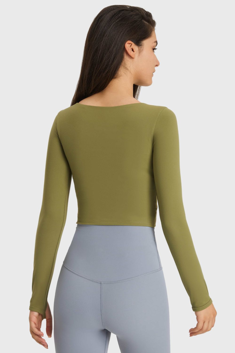 cutout long sleeve cropped sports top on model