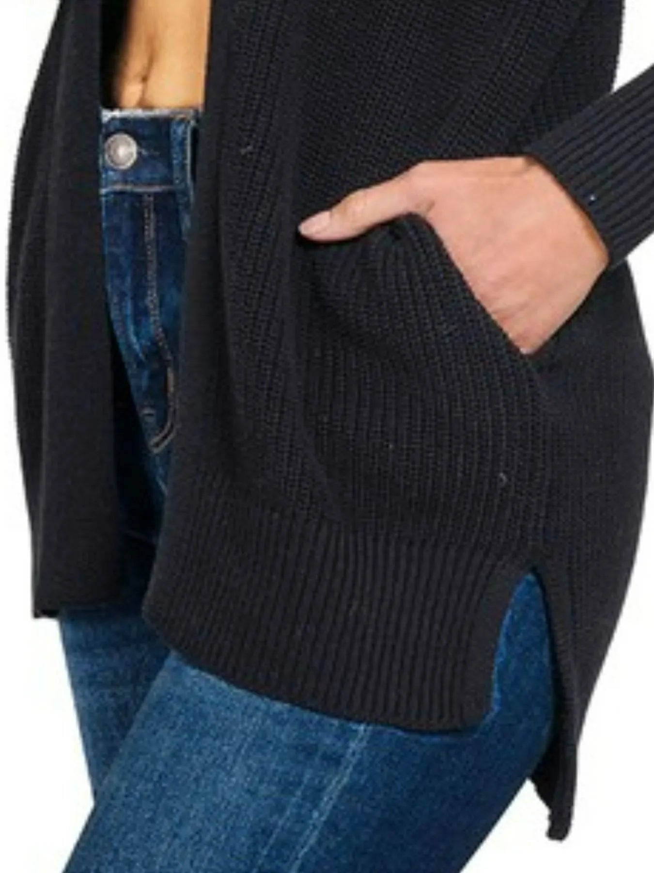 Zenana Eyelet Open Sweater Cardigan with Pockets - Fashorio