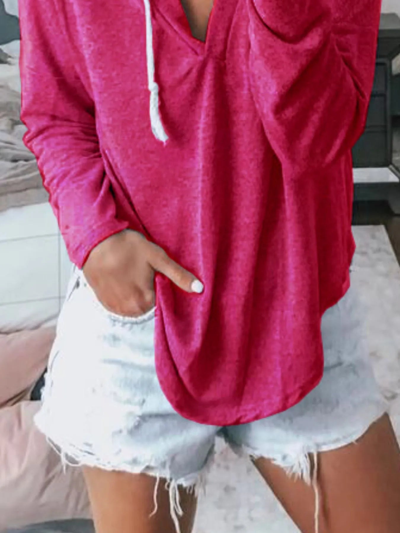 Full Size Drawstring Long Sleeve Hoodie Plus Size - Fashorio