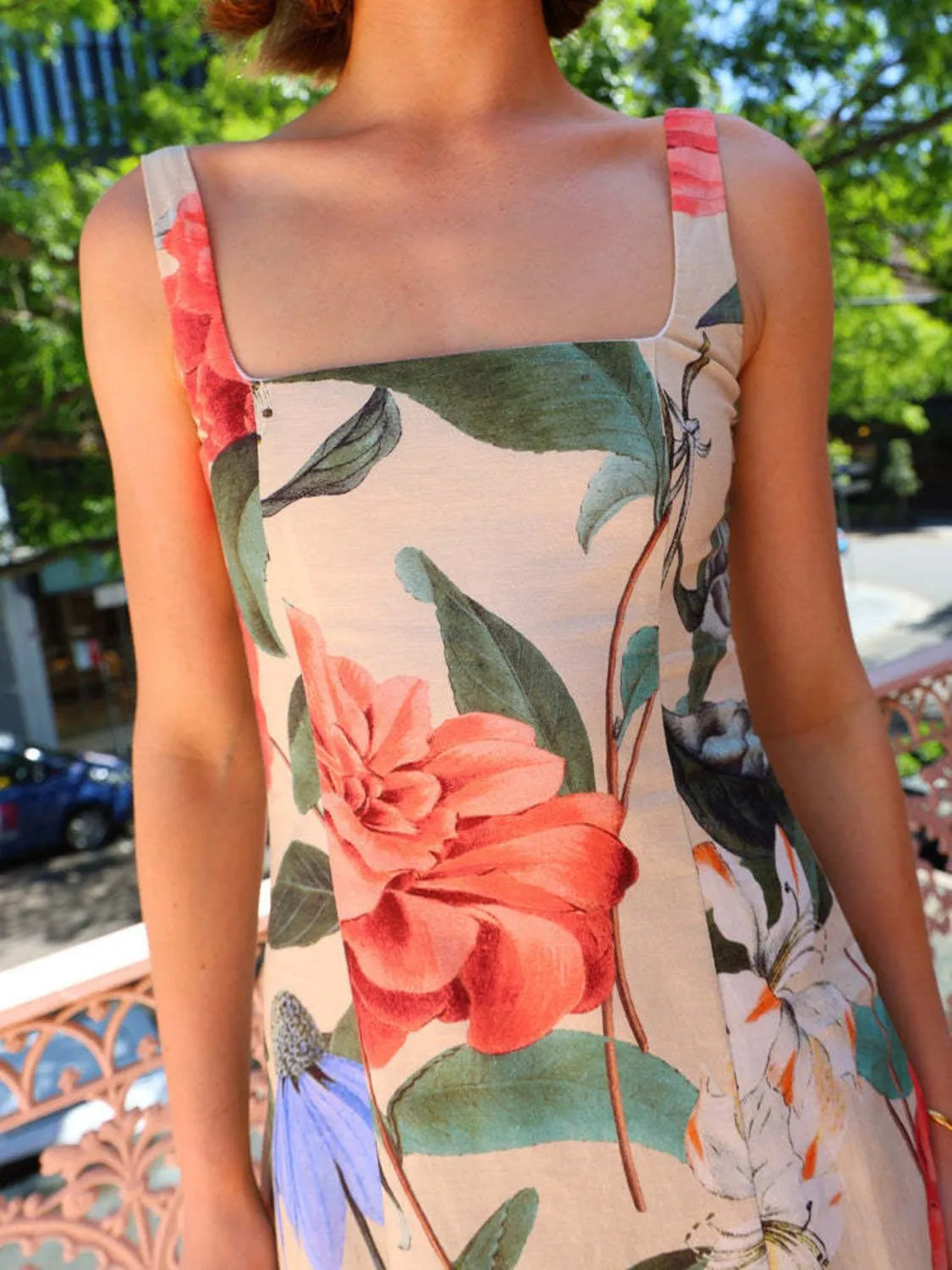 Printed Square Neck Maxi Dress, back view