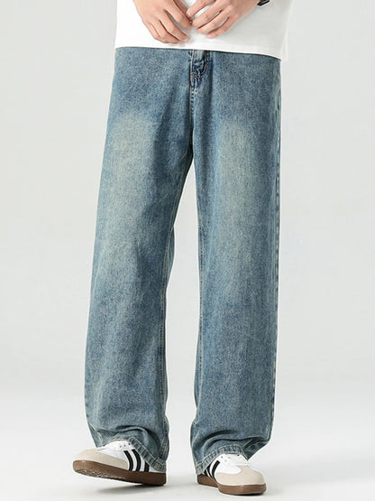 Men's High Waist Washed Wide Leg Jeans Blue - Fashorio