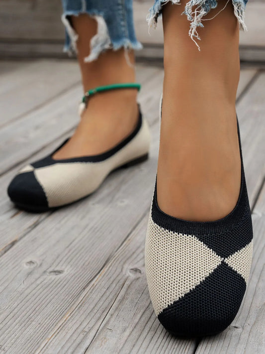 Color Block Knit Slip-On Loafers - Fashorio