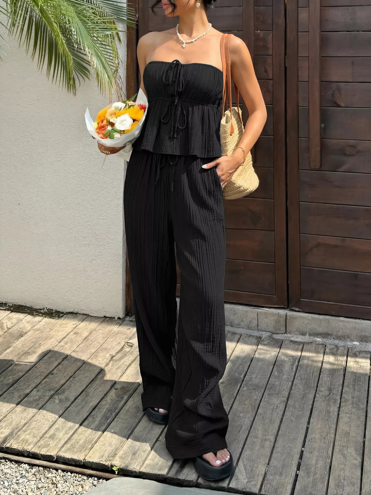 Tube Top and Wide Leg Pants Set, view 8