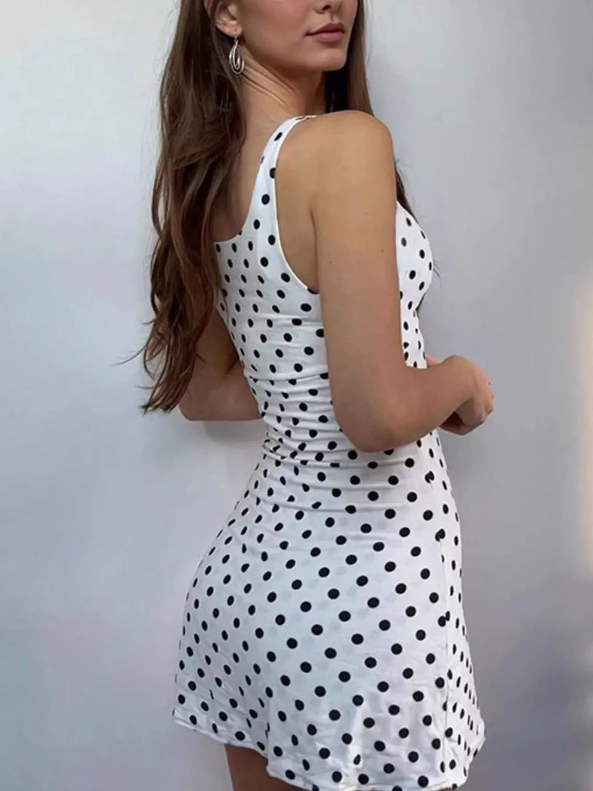 Tie front waist detail on the polka dot mini dress