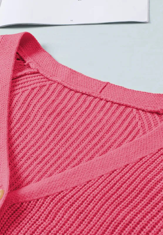 Openwork V-Neck Button Up Cardigan - Fashorio