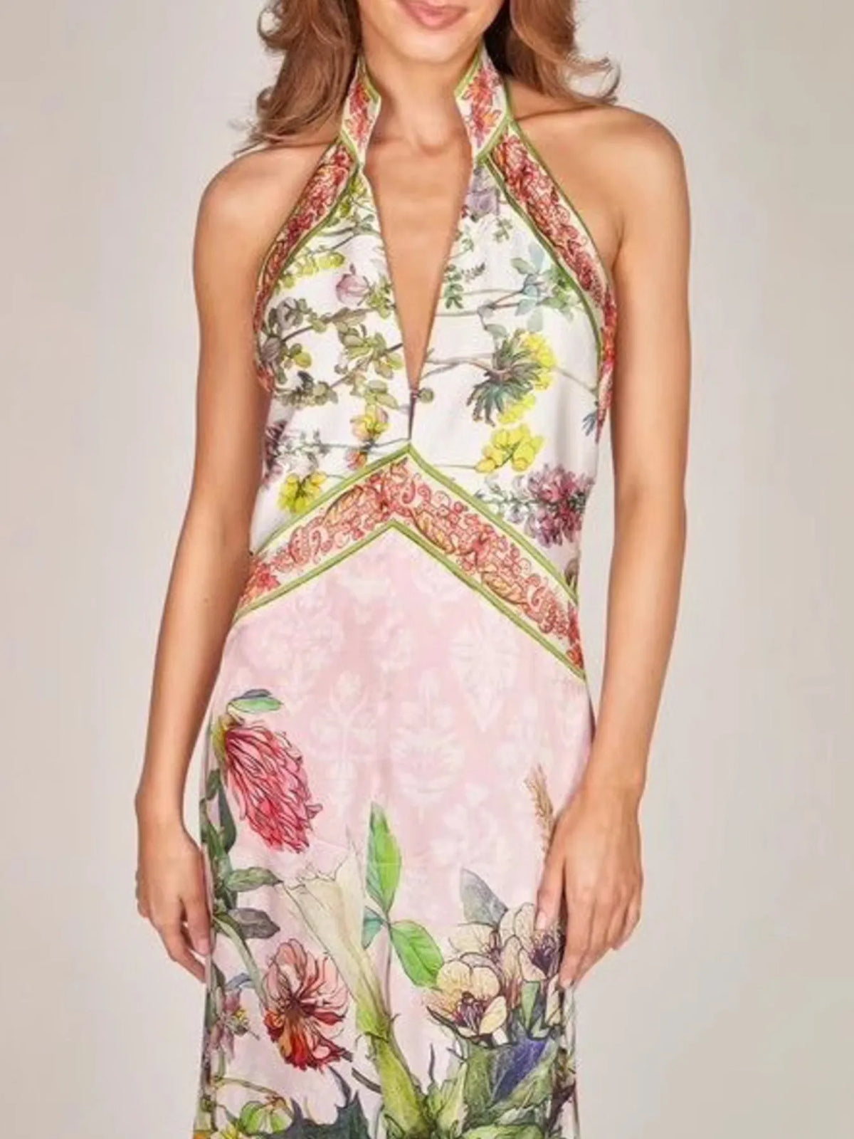 Printed Halter Backless Maxi Dress side view