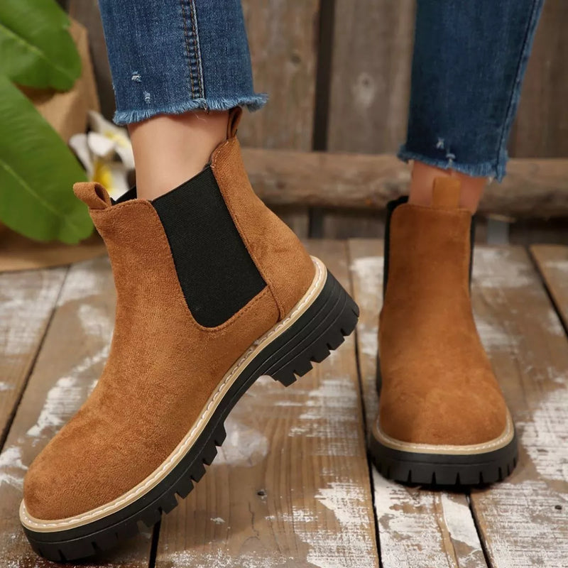 Round Toe Block Heel Boots front view