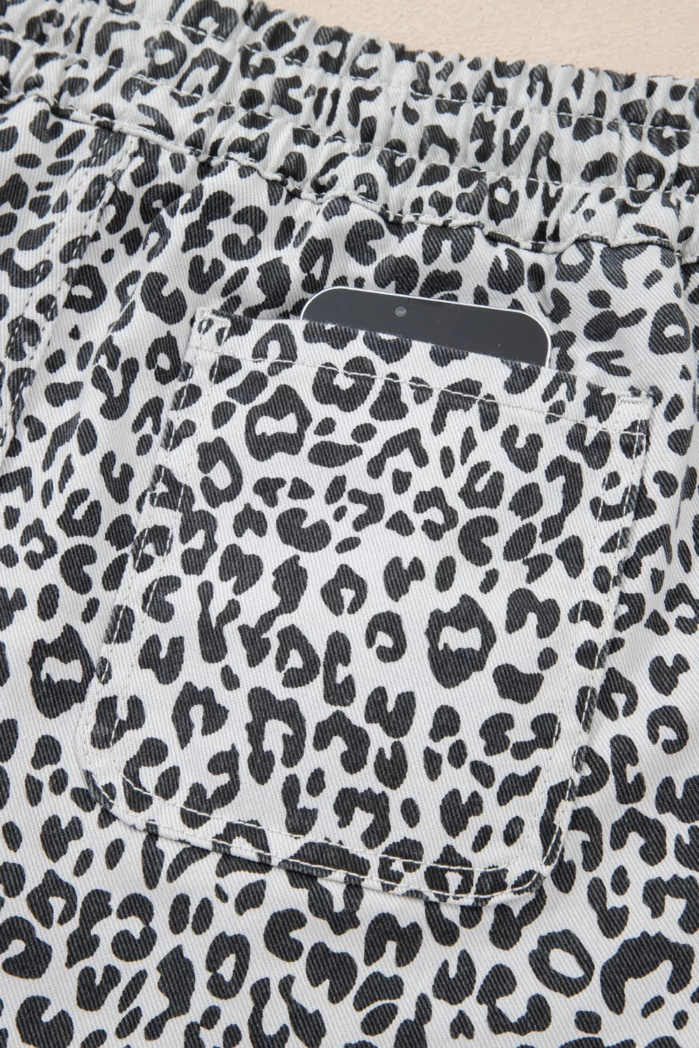 Leopard print denim skort fabric close up