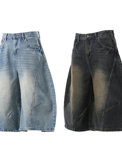 Men's Washed Wide Leg Denim Shorts - Fashorio