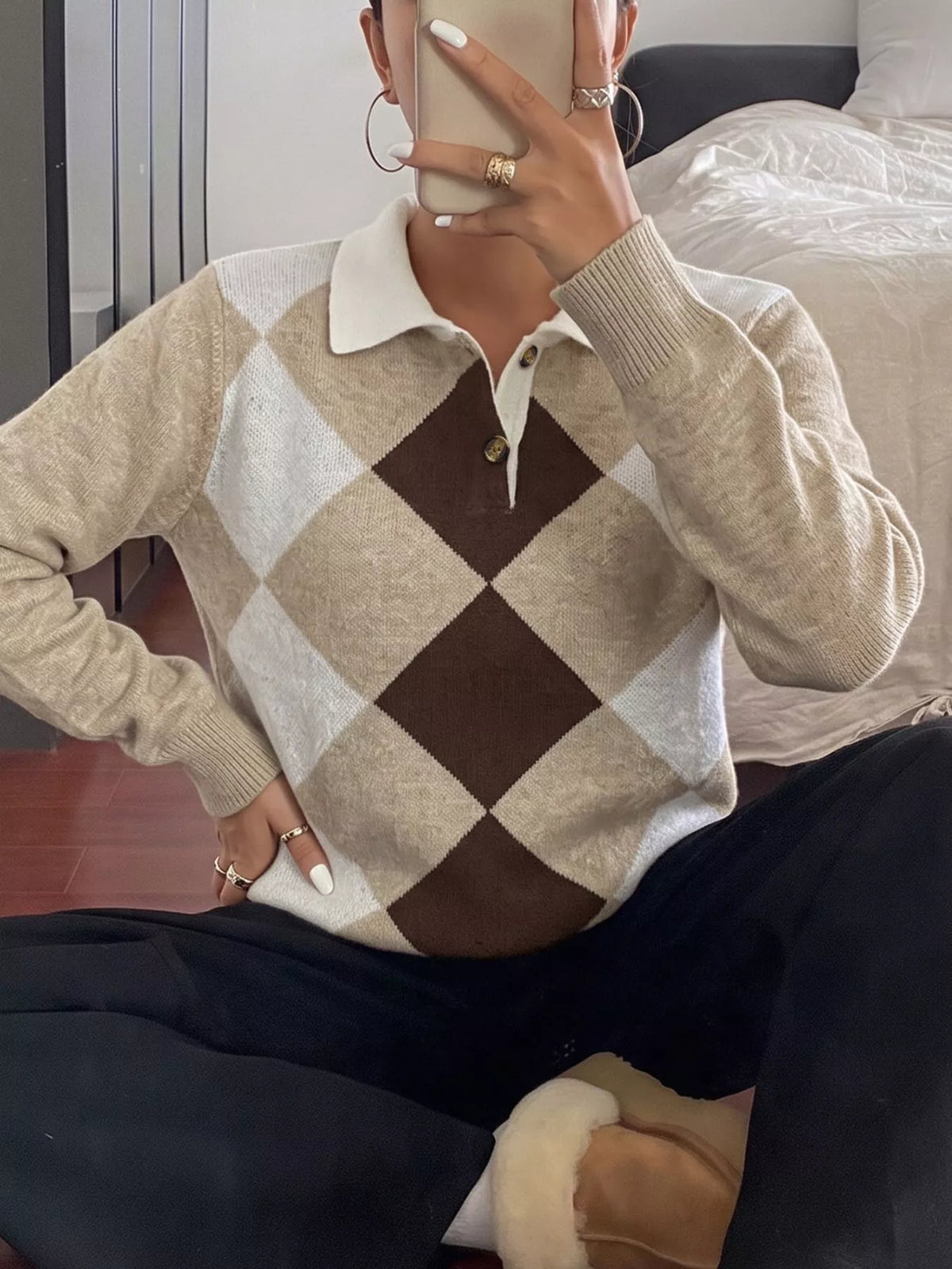 Argyle Polo Collar Sweater side view