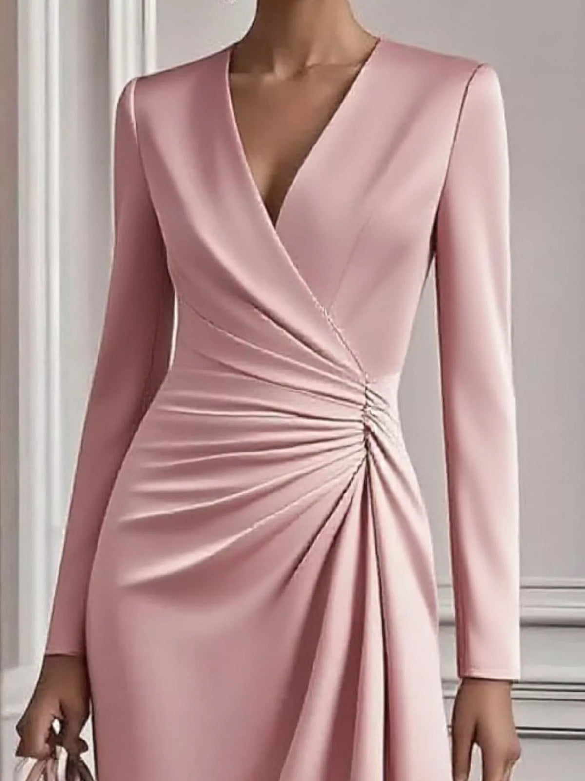 Ruched Surplice Long Sleeve Dress styled look