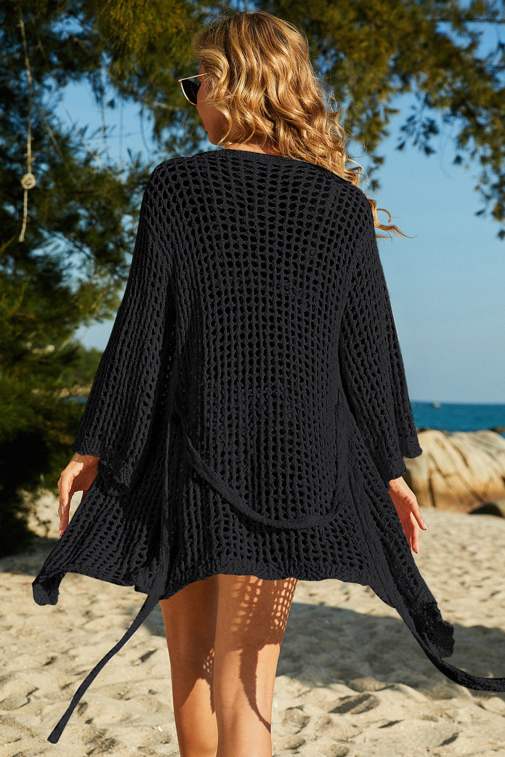 Flared sleeve crochet cover up back view
