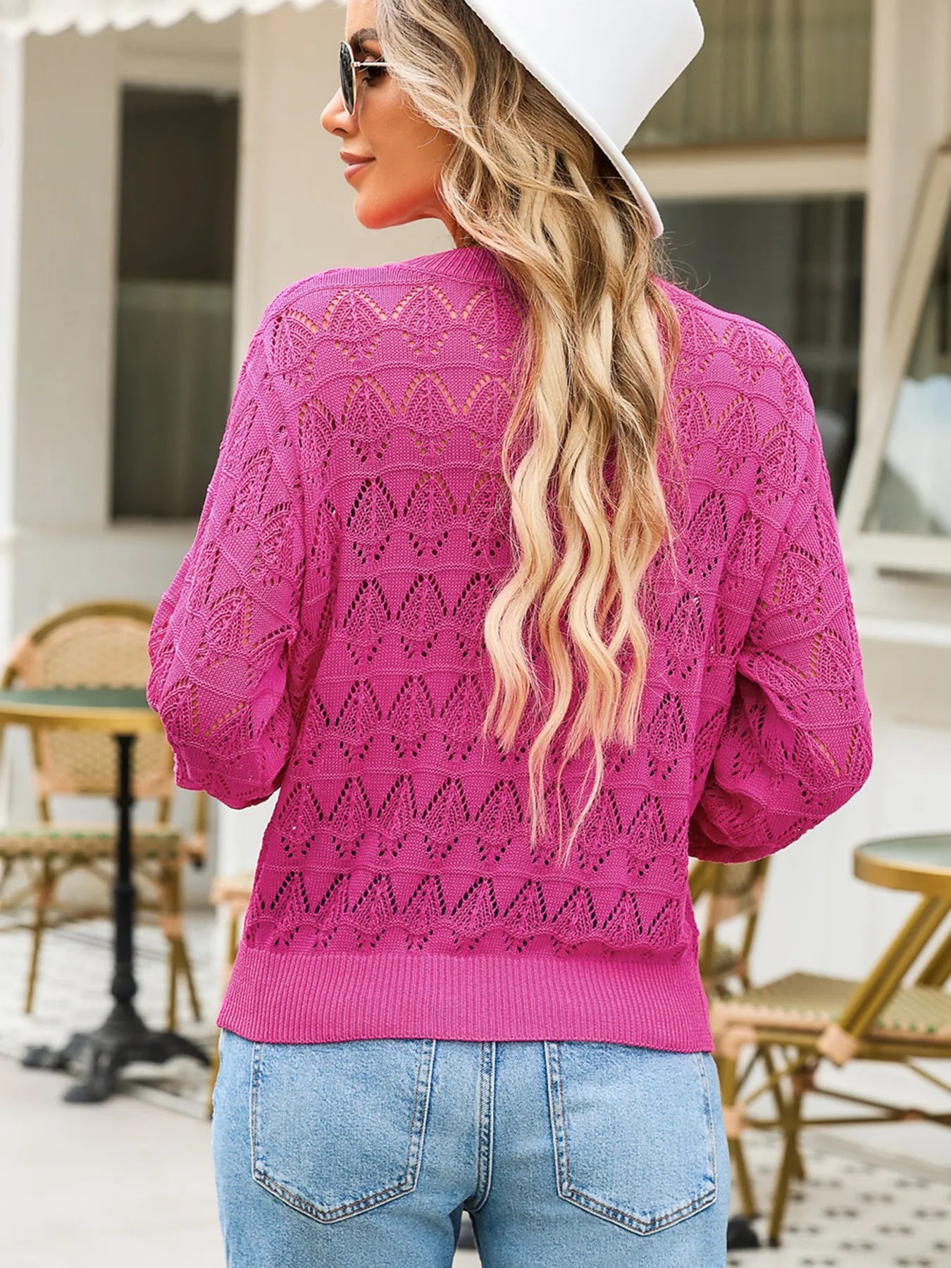 Buttoned Front Openwork Cardigan - Fashorio