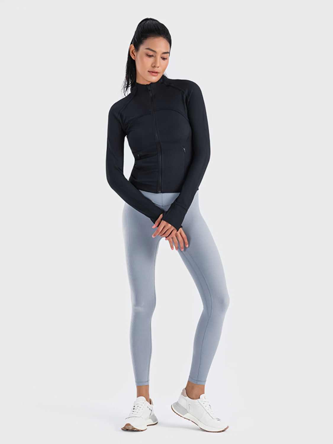 Zip up long sleeve sports jacket styled look