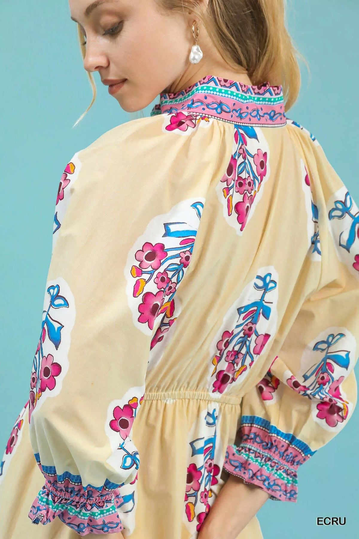 Floral Border Print Midi Dress in Ecru styled look